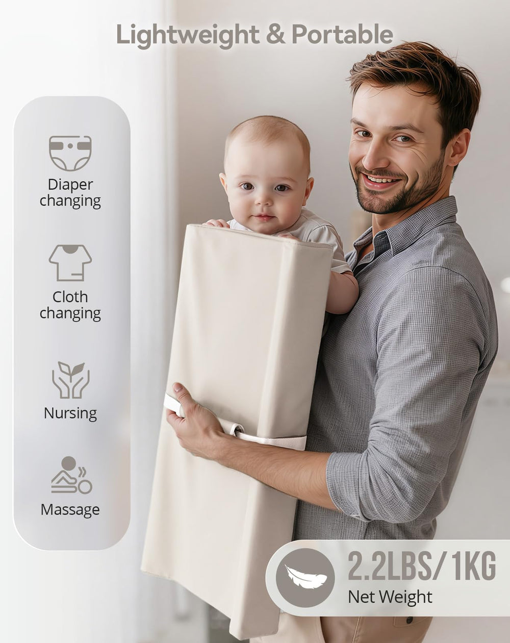 COMOMY beige finish changing pad blends with nursery decor while offering soft support