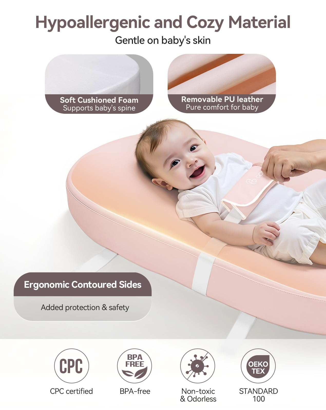 COMOMY baby changing pad contoured wall design prevents rolling