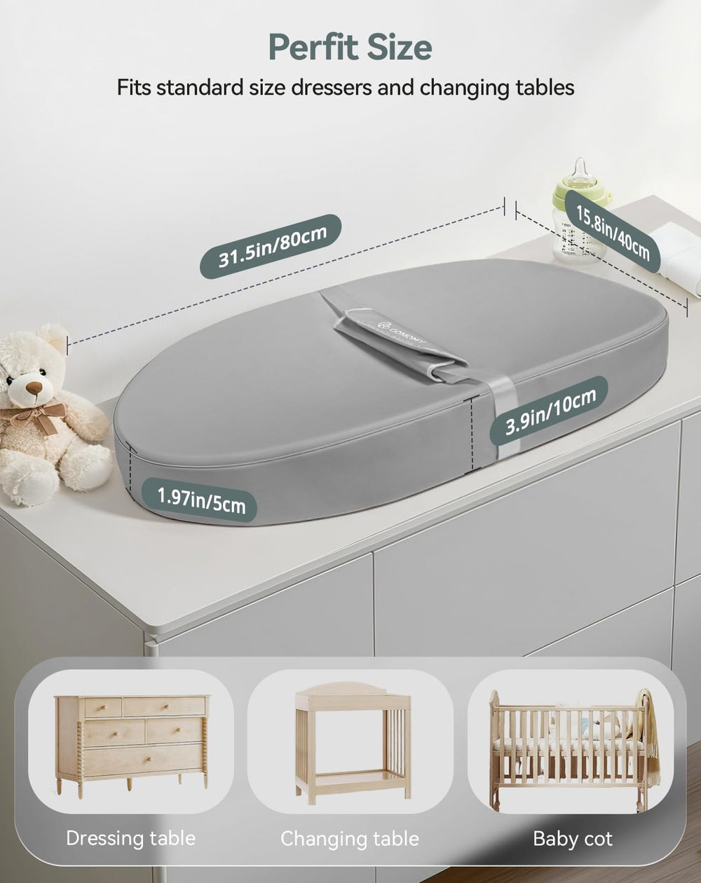 COMOMY contoured walls prevent rolling during changes