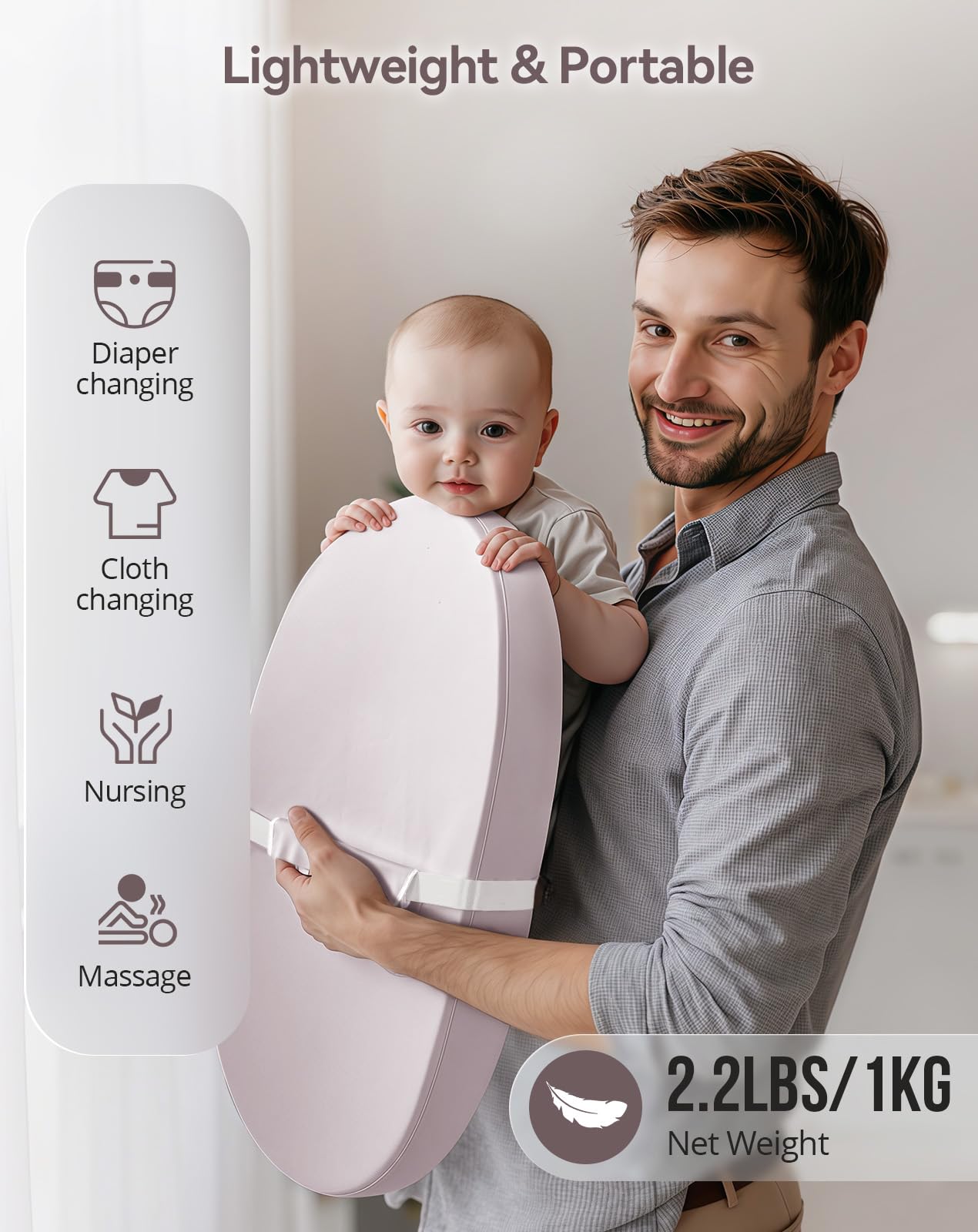 COMOMY large cushioned foam supports baby's comfort during changes