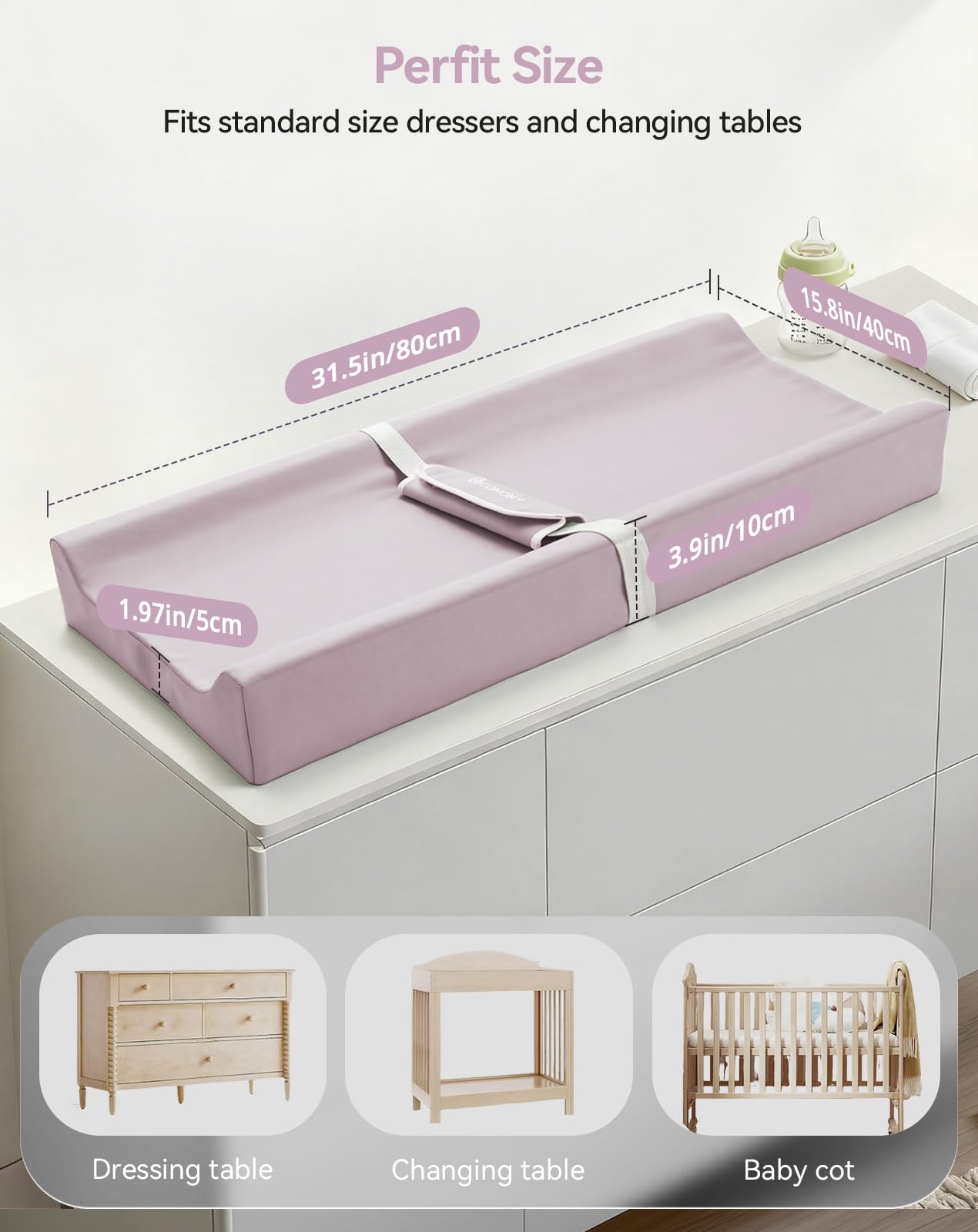 COMOMY pad has non-slip bottom to stabilize on a dresser