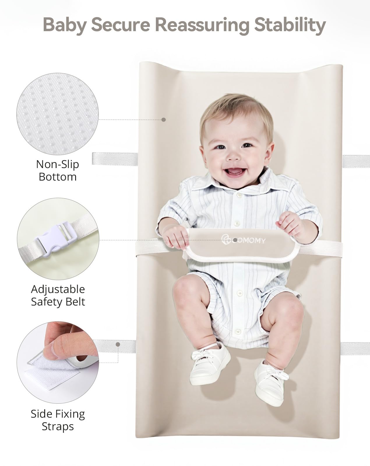 COMOMY pad has a non-slip bottom to stay steady on a dresser or table
