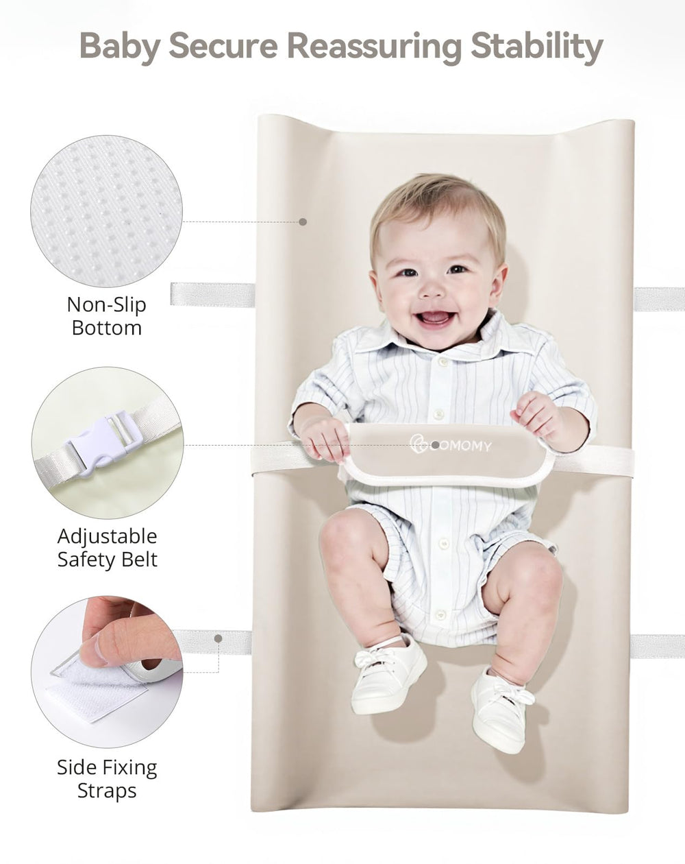 COMOMY pad has a non-slip bottom to stay steady on a dresser or table