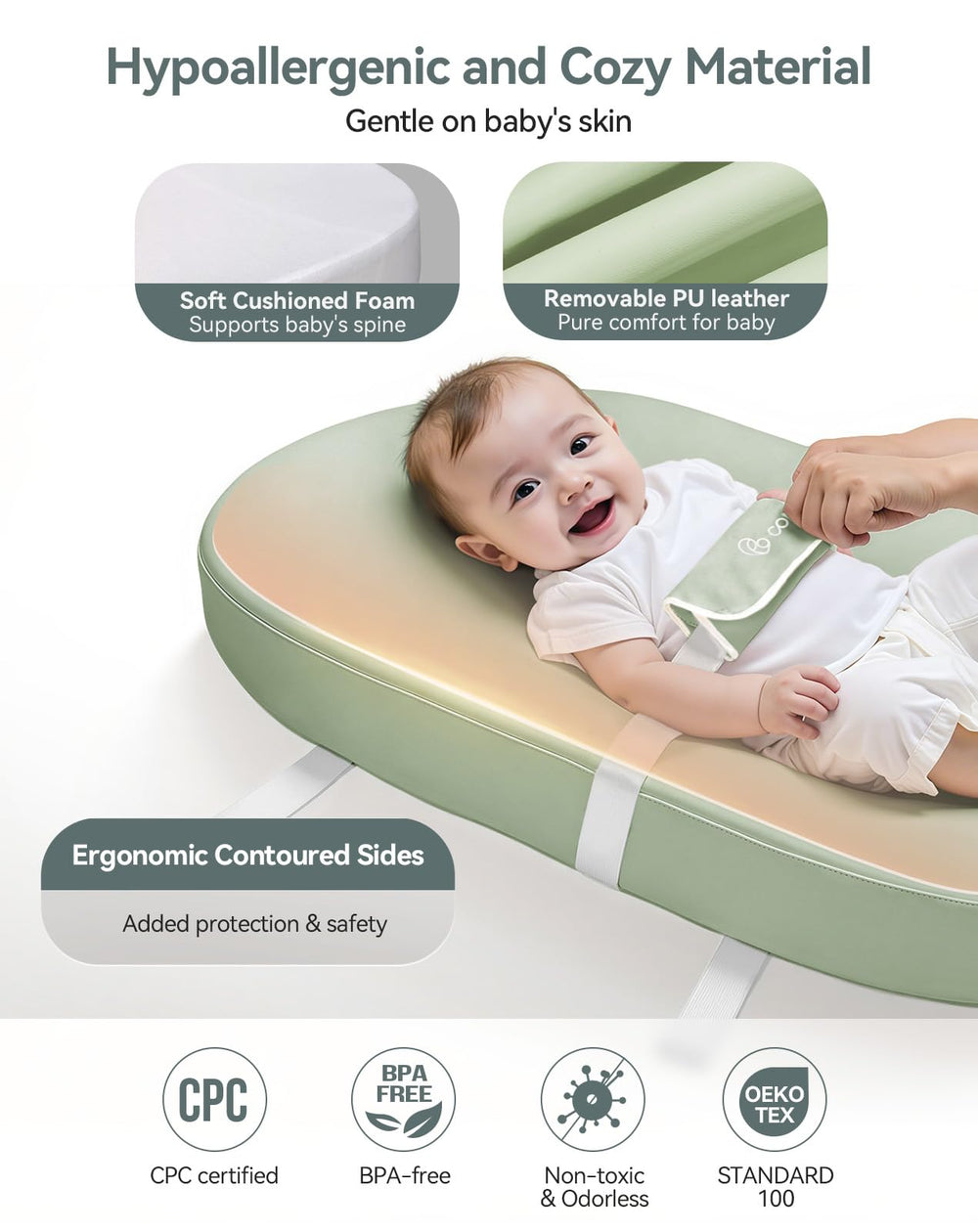COMOMY changing pad safety belt and protective cover prevent pinching