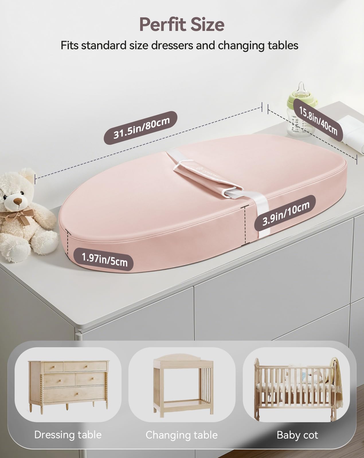COMOMY baby changing pad safety belt ensures secure positioning
