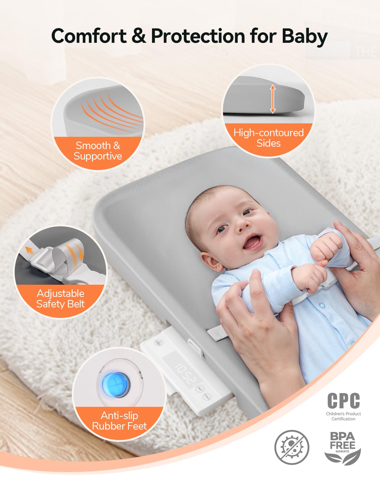 COMOMY pad-scale safety strap adds extra security during diaper changes