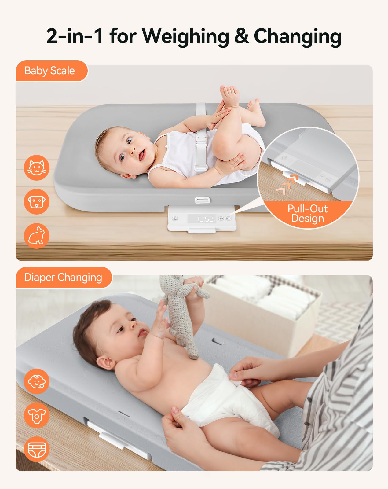 COMOMY changing pad-scale side view shows non-slip base for stable baby changes