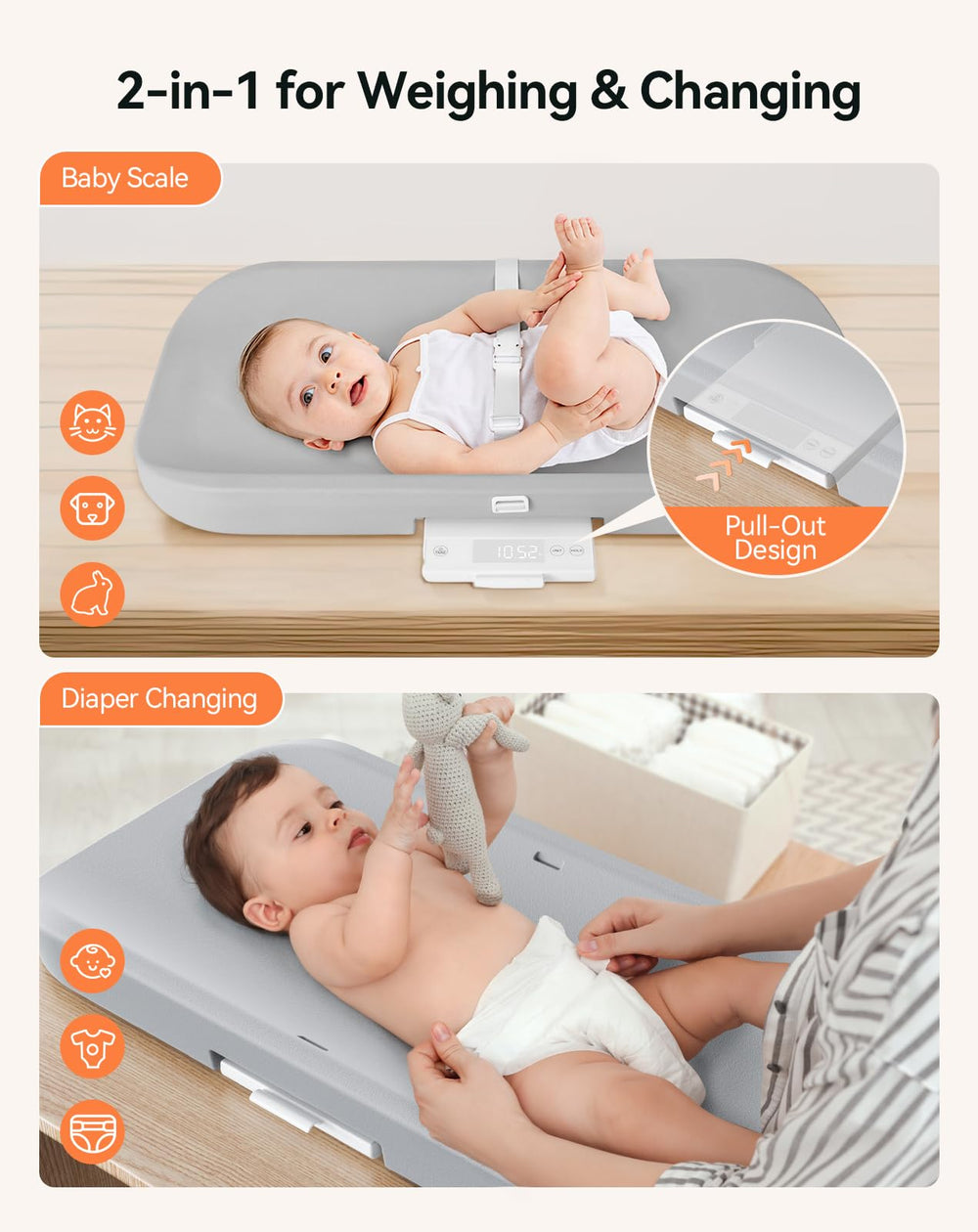 COMOMY changing pad-scale side view shows non-slip base for stable baby changes