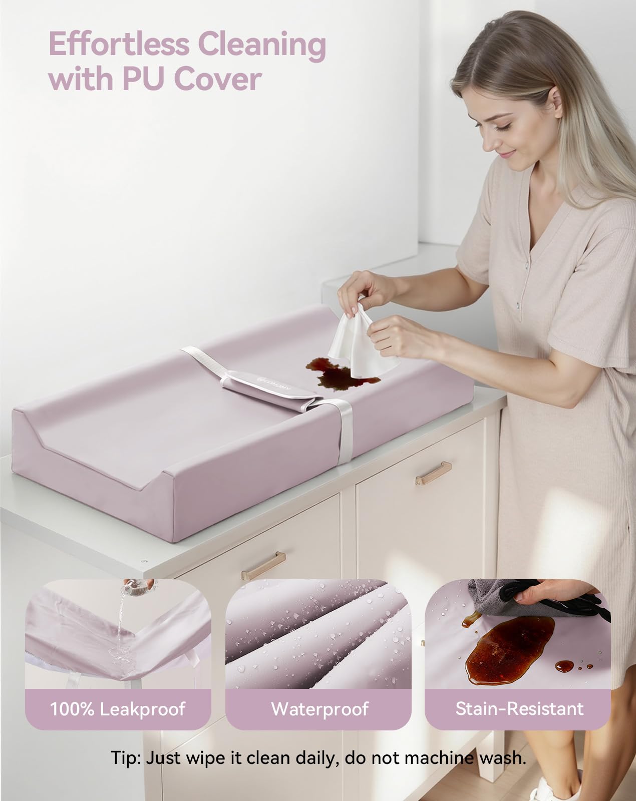 COMOMY changing pad vegan leather outer offers soft touch for baby