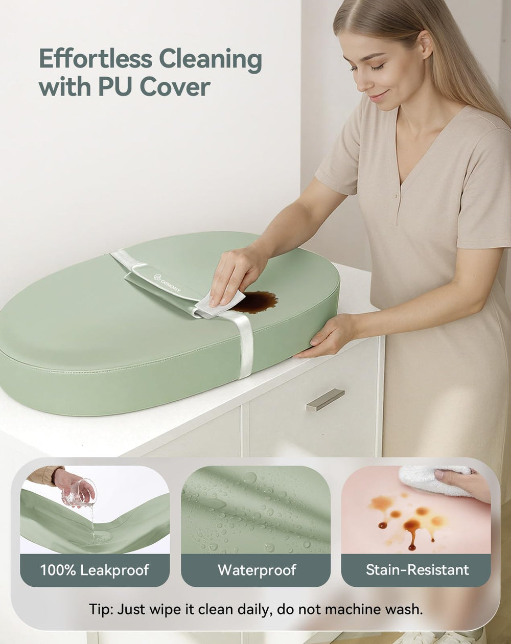 COMOMY changing pad with vegan leather soft-touch surface for baby comfort
