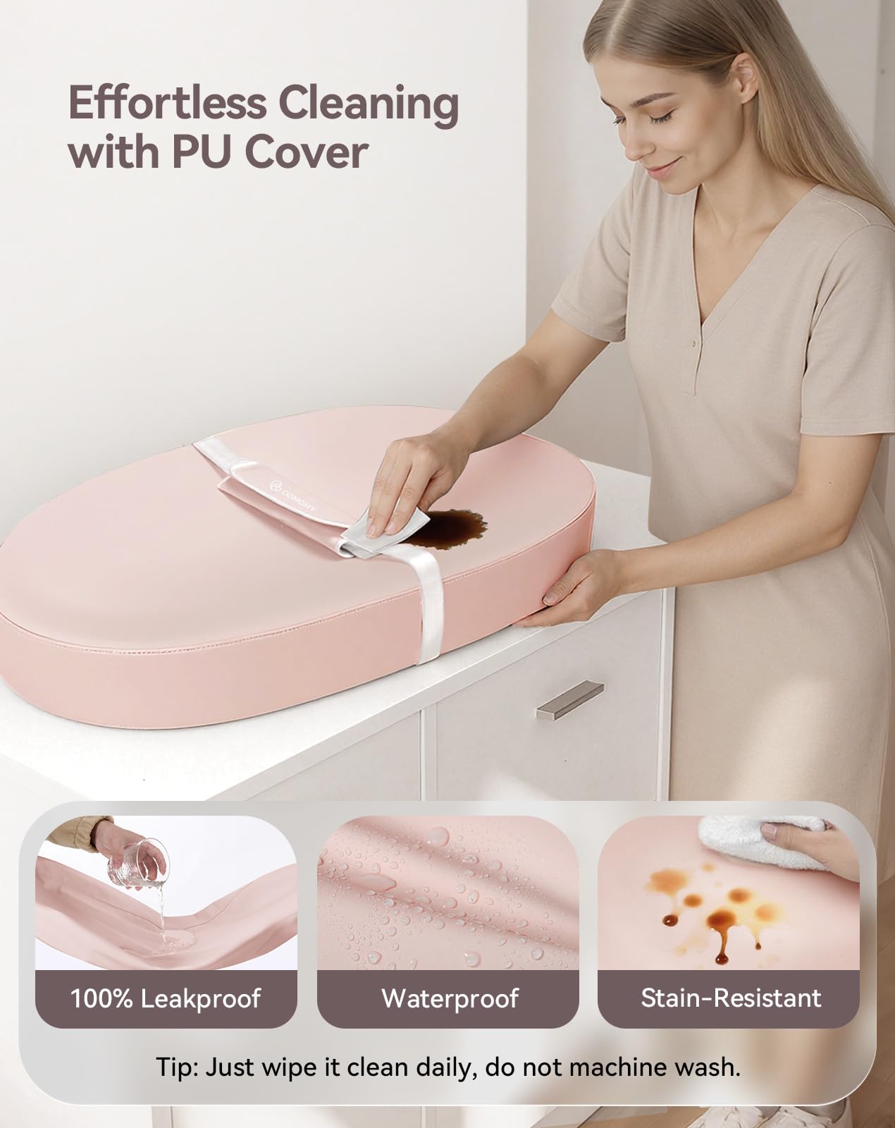 COMOMY baby changing pad vegan leather soft-touch exterior for baby comfort
