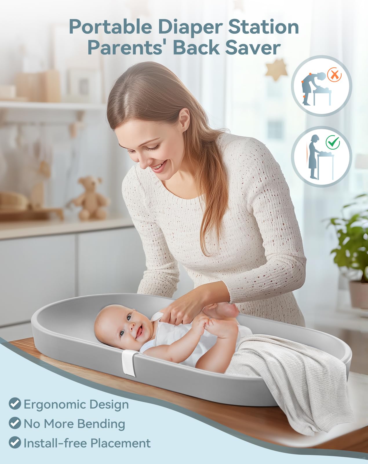 COMOMY wipe-clean surface enables quick cleanup between diaper changes