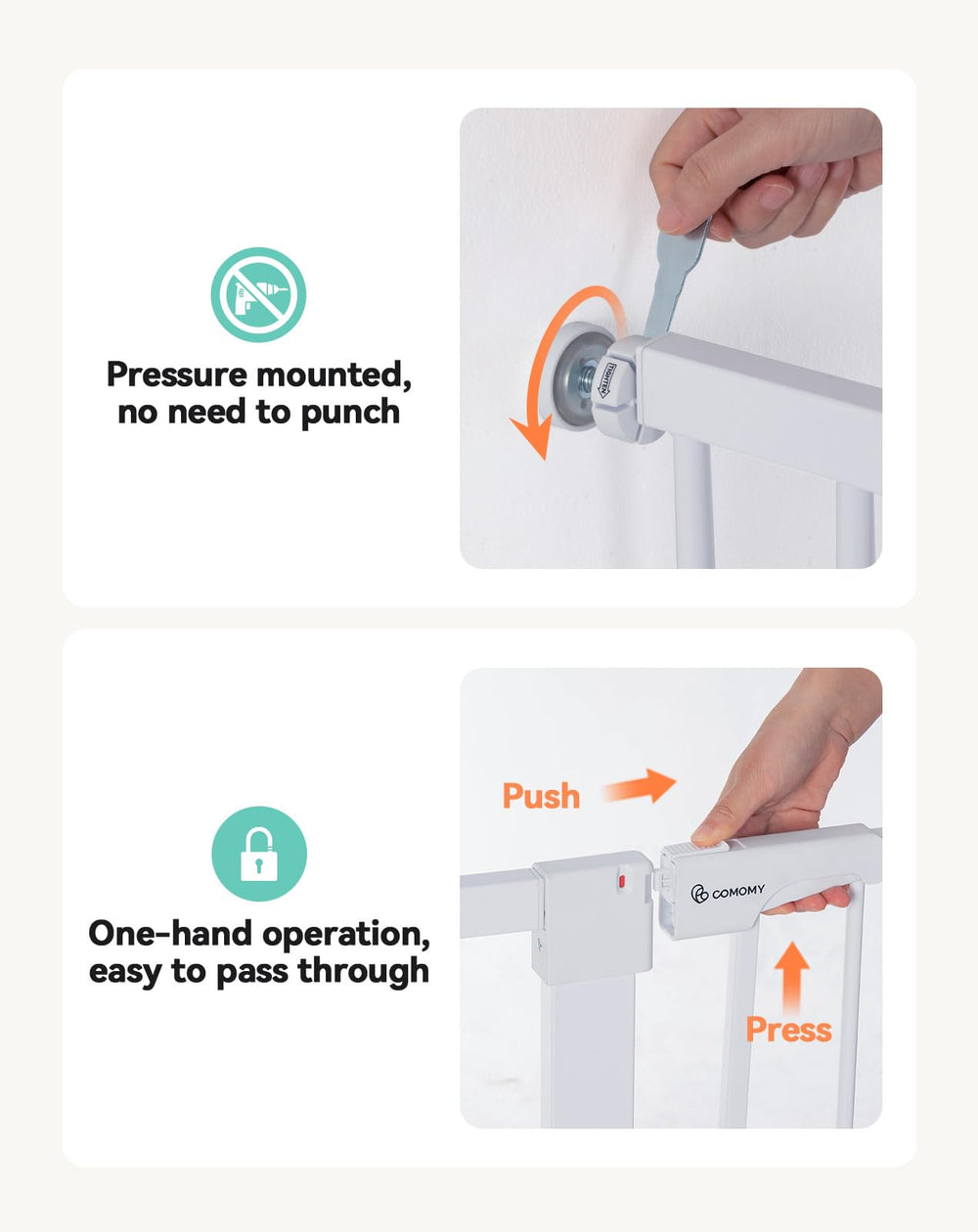 COMOMY stair-hardware-mount option ensures secure installation on stairs.
