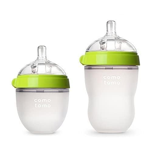 Comotomo green 5oz bottle with nipple supports transition from nursing.