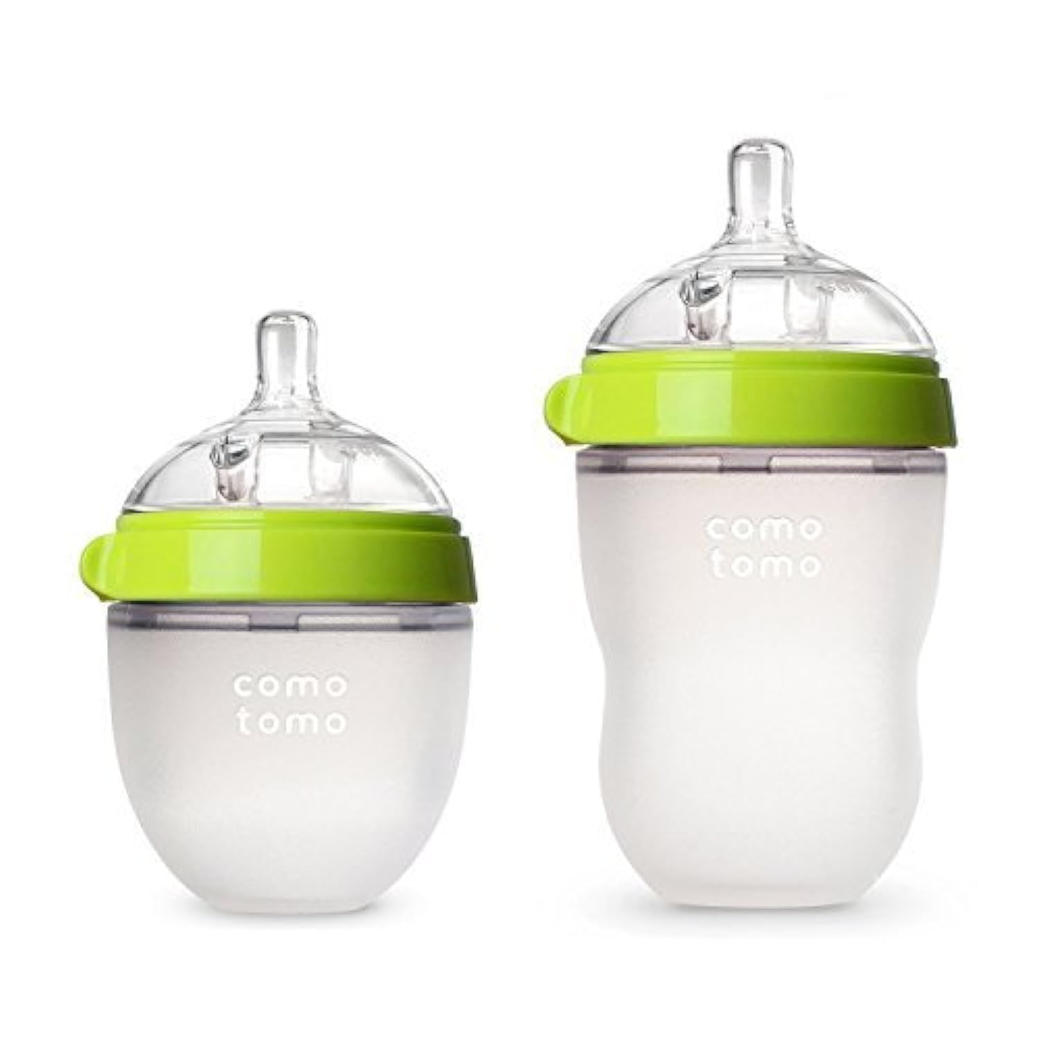 Comotomo green 8oz bottle with soft silicone nipple supports natural feeding transition.