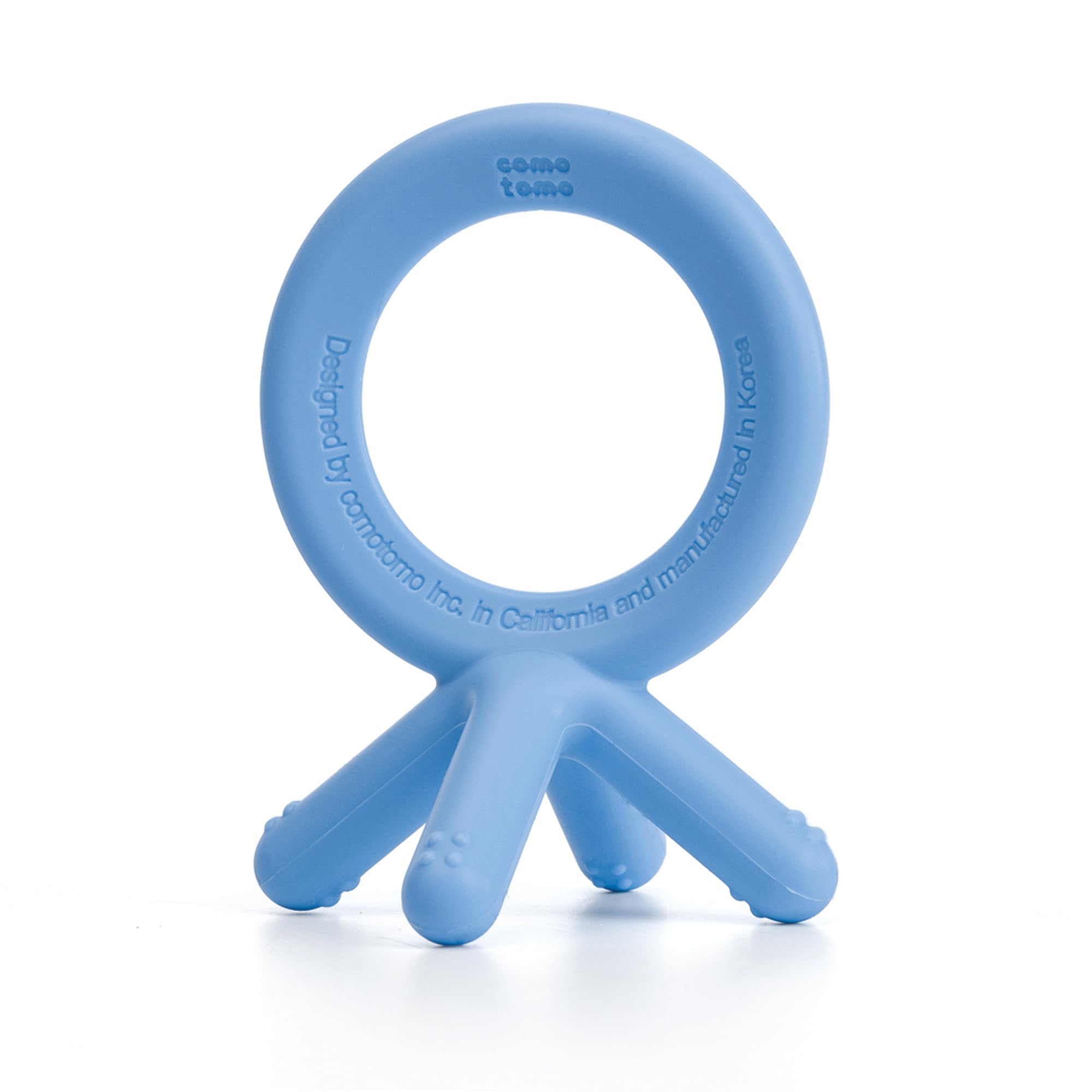 Comotomo teether blue front view aids gum relief with safe silicone