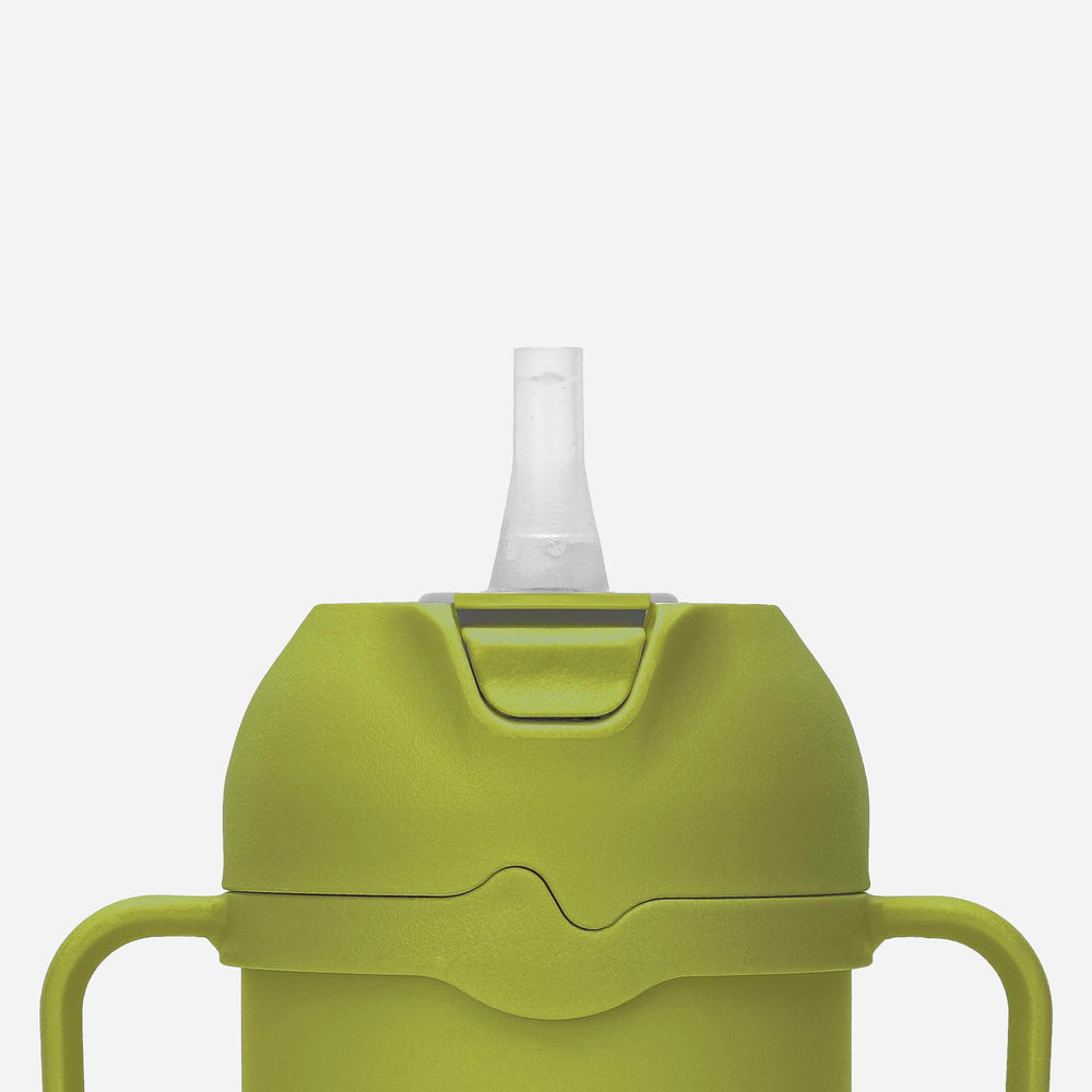 Comotomo Toddler Tumbler 8oz with straw showing flexible sip for little ones