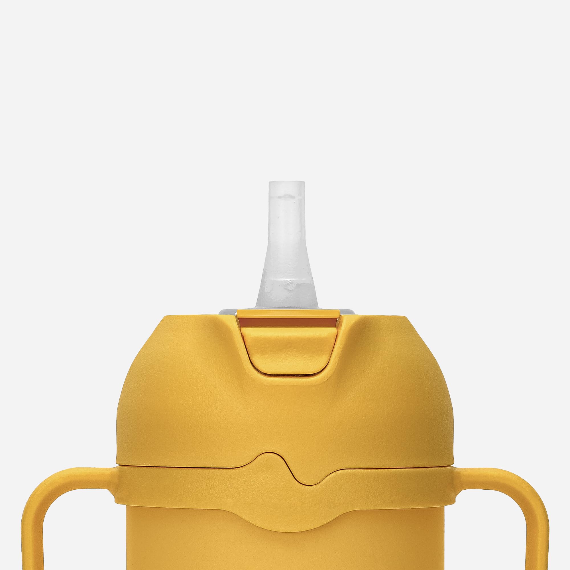 Comotomo Toddler Tumbler 8oz yellow close-up of spout and straw for versatile sipping