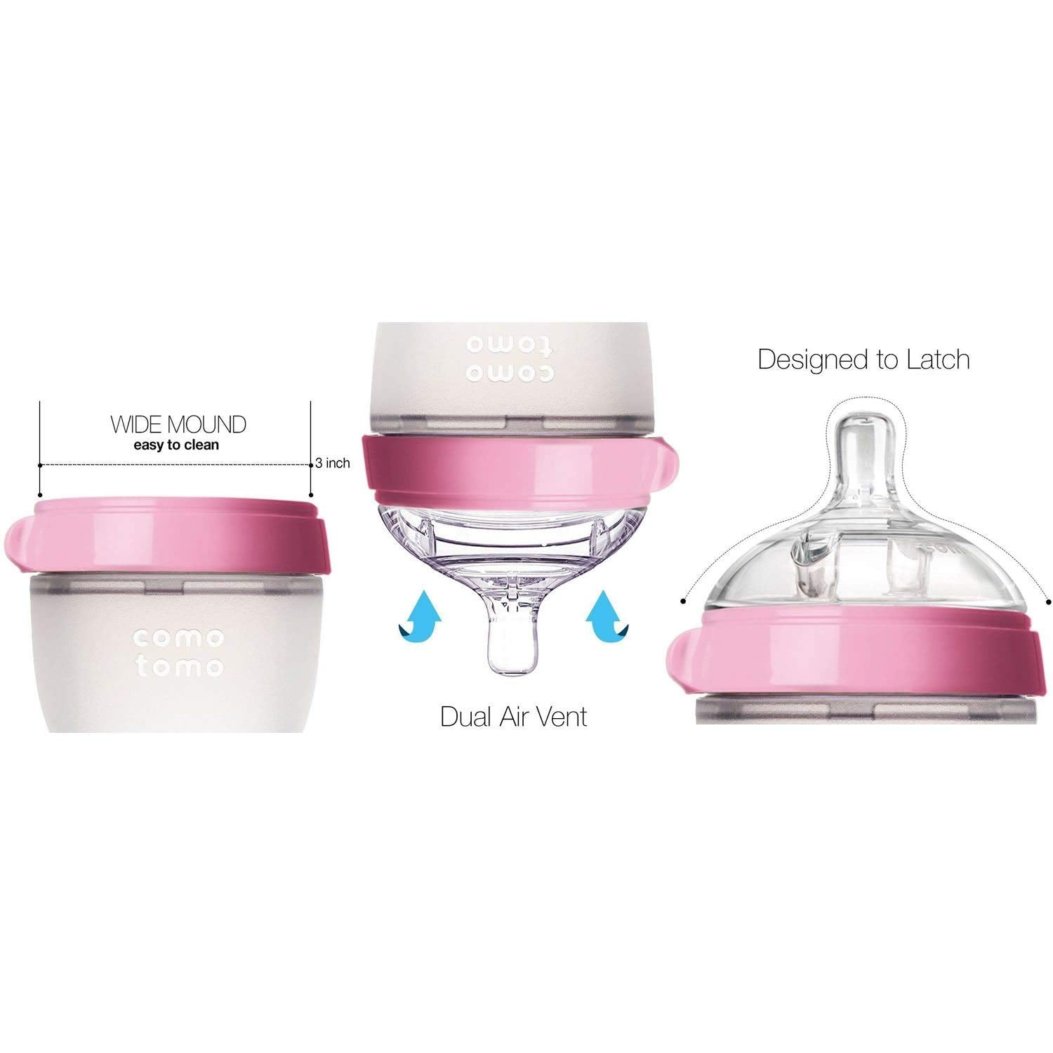Comotomo ultra-wide neck bottle enabling easy hand cleaning and thorough washing