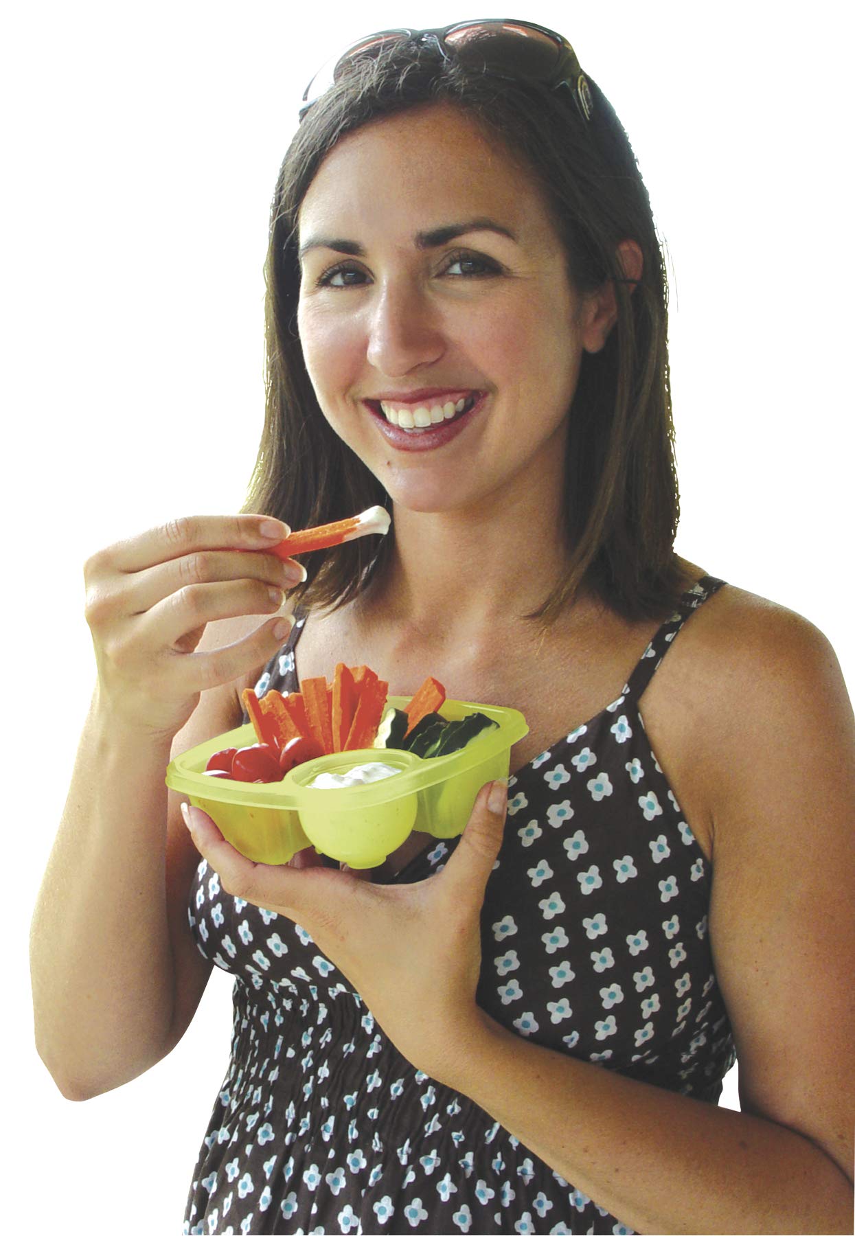 COMPAC HOME Take A Dip container showing side compartments for snacks and dressings.
