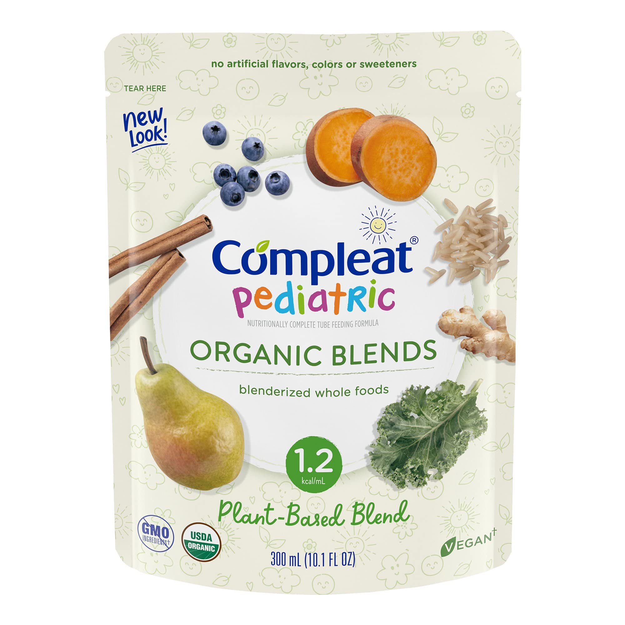 Compleat Pediatric Organic Blends plant blend pouch showing organic real-food nutrition for kids
