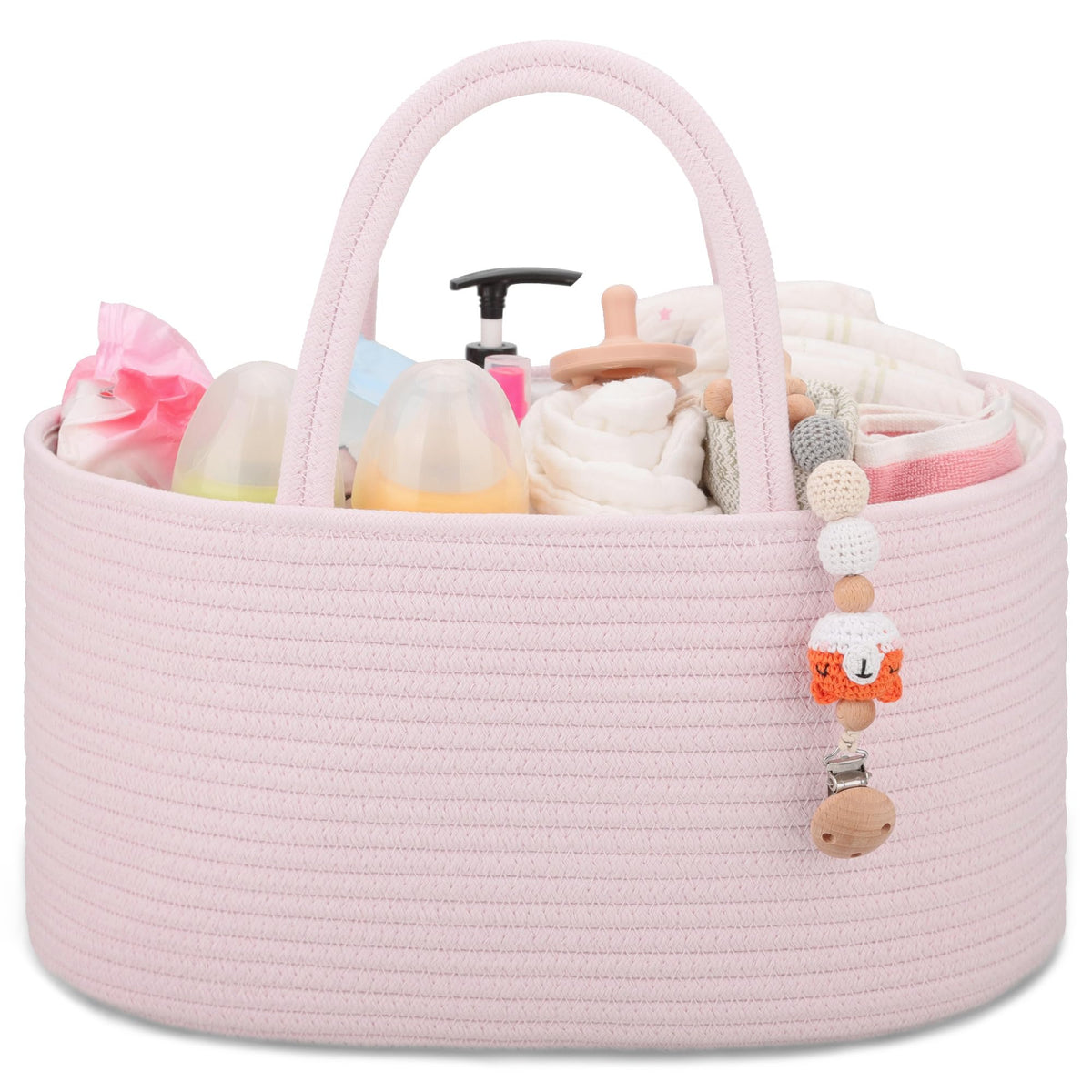 COMSE Baby Diaper Caddy front view in light pink for quick diaper changes