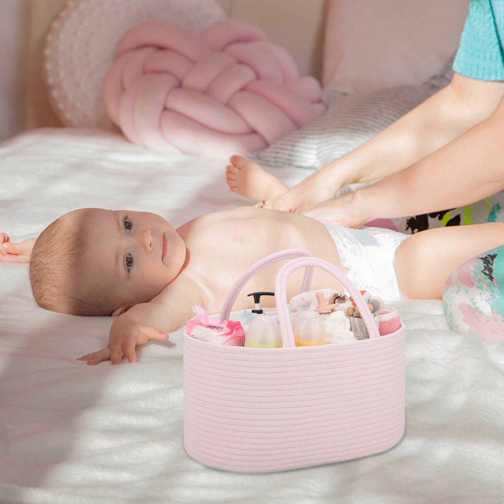 COMSE diaper caddy gift-ready in light pink, perfect baby shower gift
