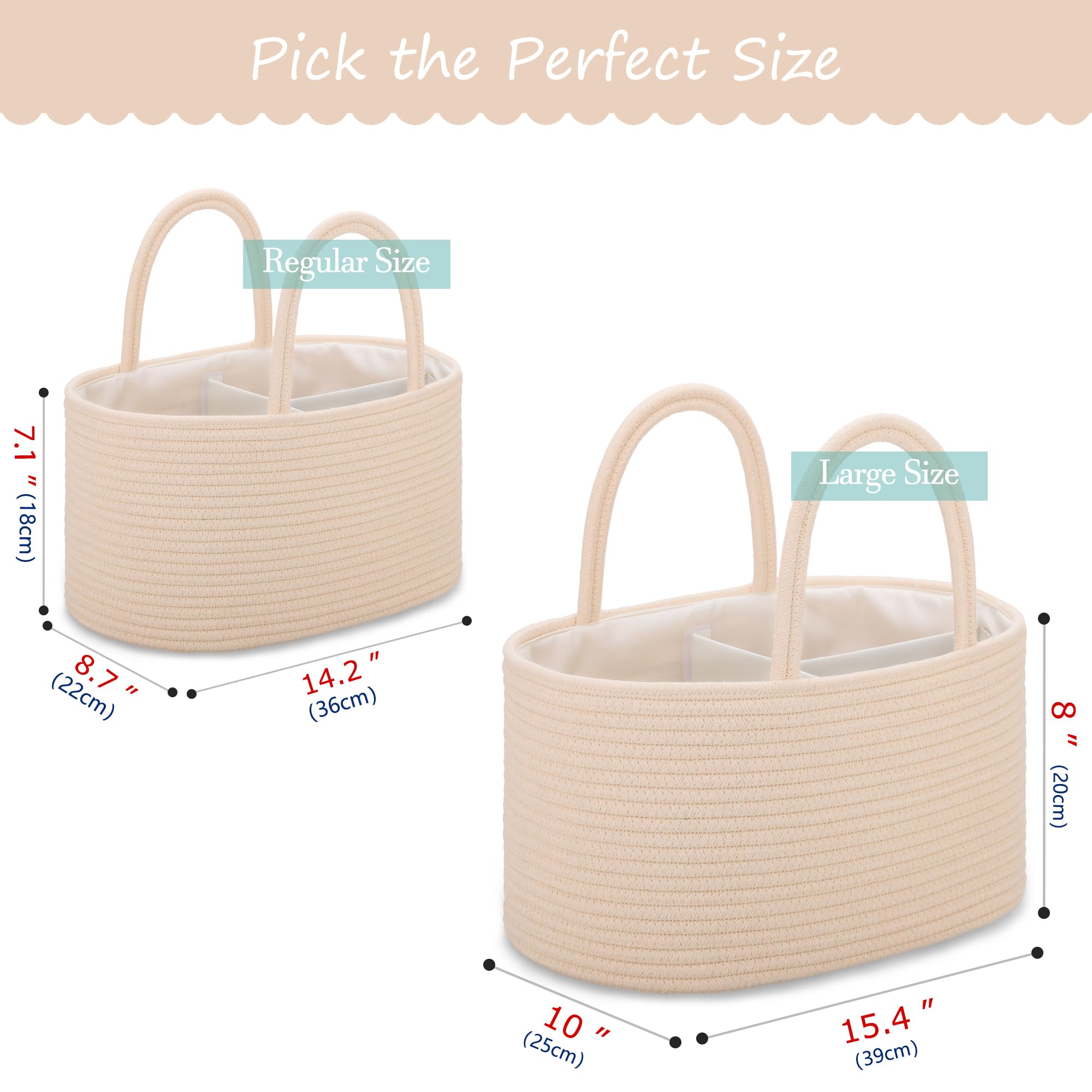 COMSE diaper caddy with sturdy handles enables easy transport between rooms.