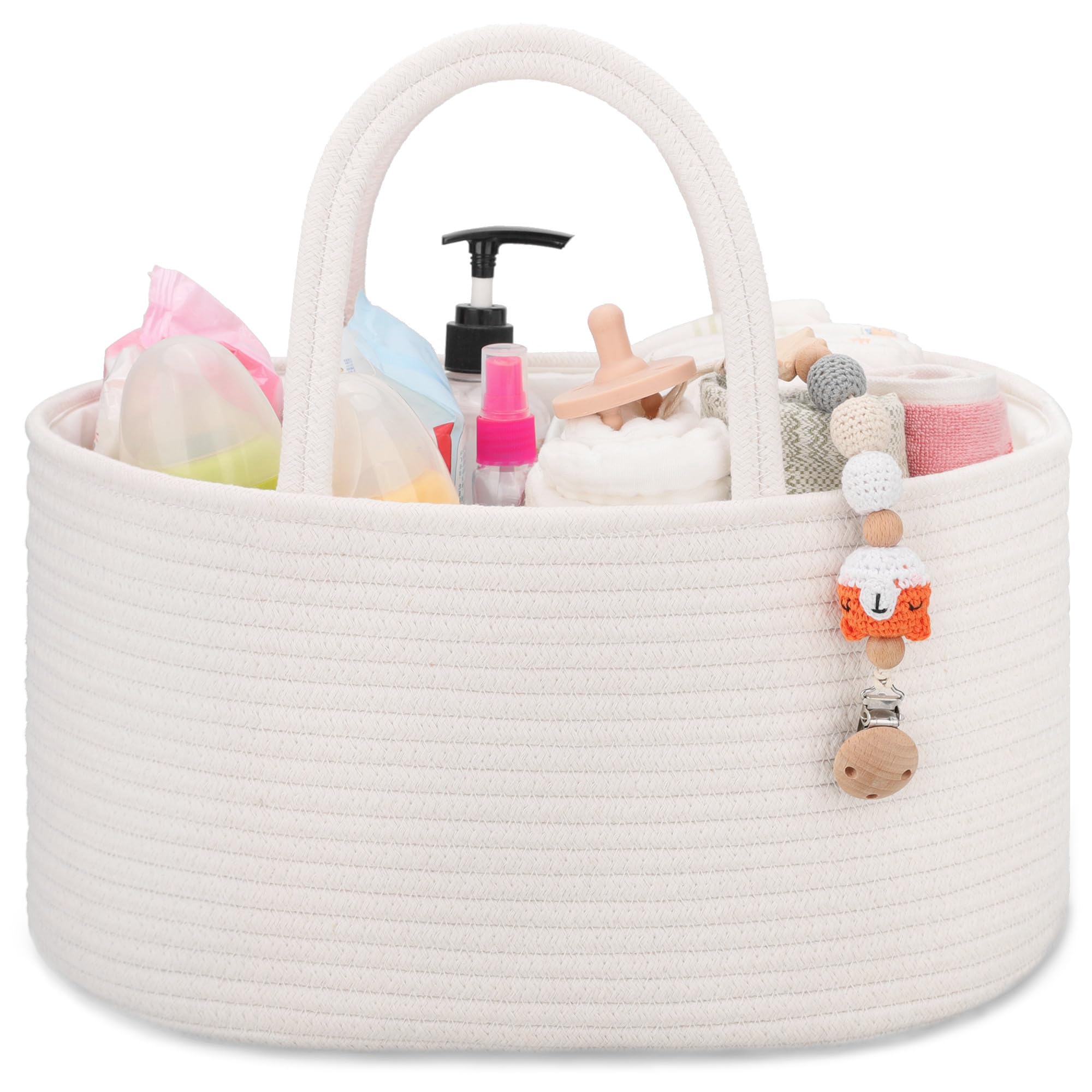 COMSE baby diaper caddy organizer keeps diapers, wipes within easy reach for quick changes.