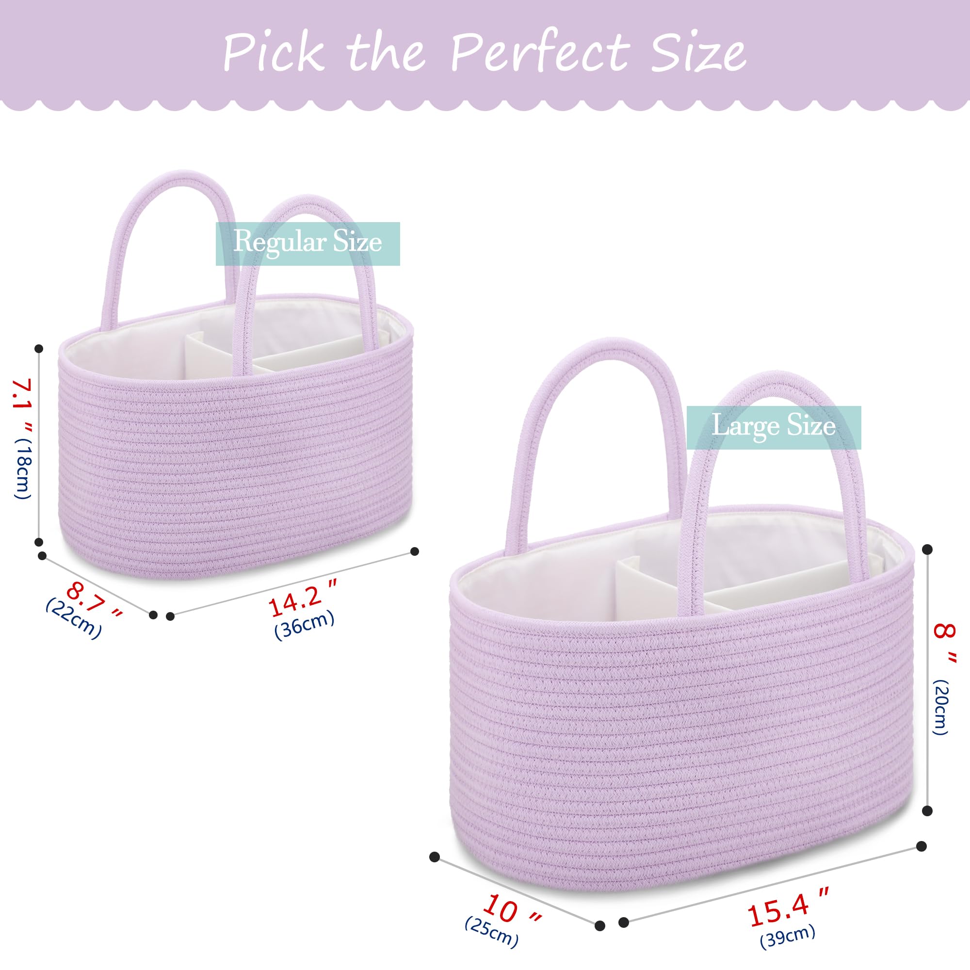 COMSE diaper caddy purple close-up reveals durable cotton fabric and clean stitching.