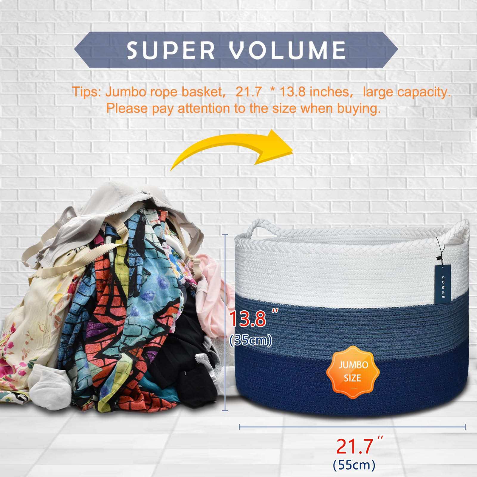 COMSE blanket basket navy blue offers versatile home storage and decor.