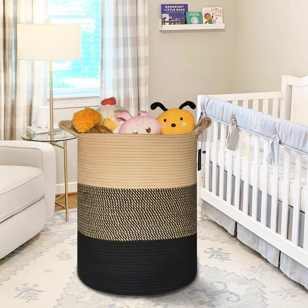 COMSE blanket basket folded-flat demonstrates compact storage when not in use.