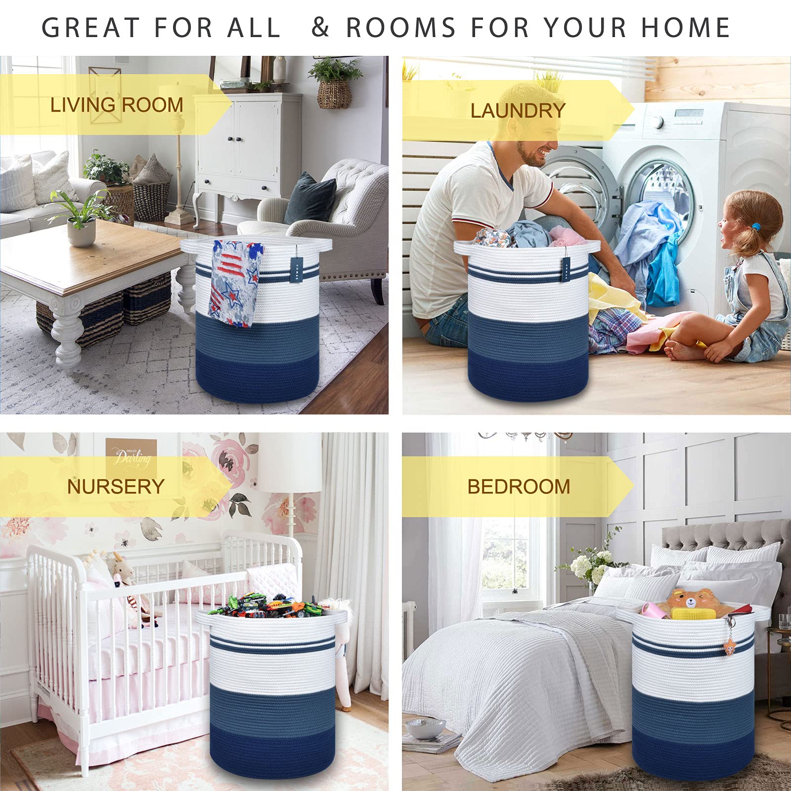 COMSE gradient blue laundry hamper open-top ready to hold blankets and toys.