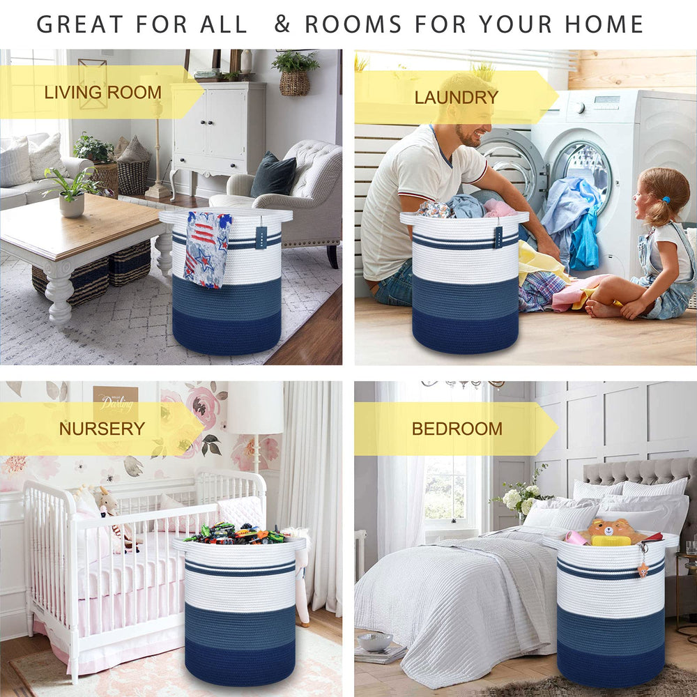 COMSE gradient blue laundry hamper open-top ready to hold blankets and toys.