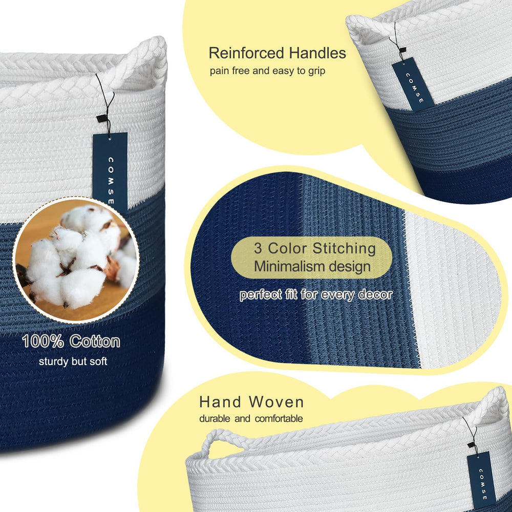 COMSE blanket basket in laundry room setup shows sturdy portable storage.