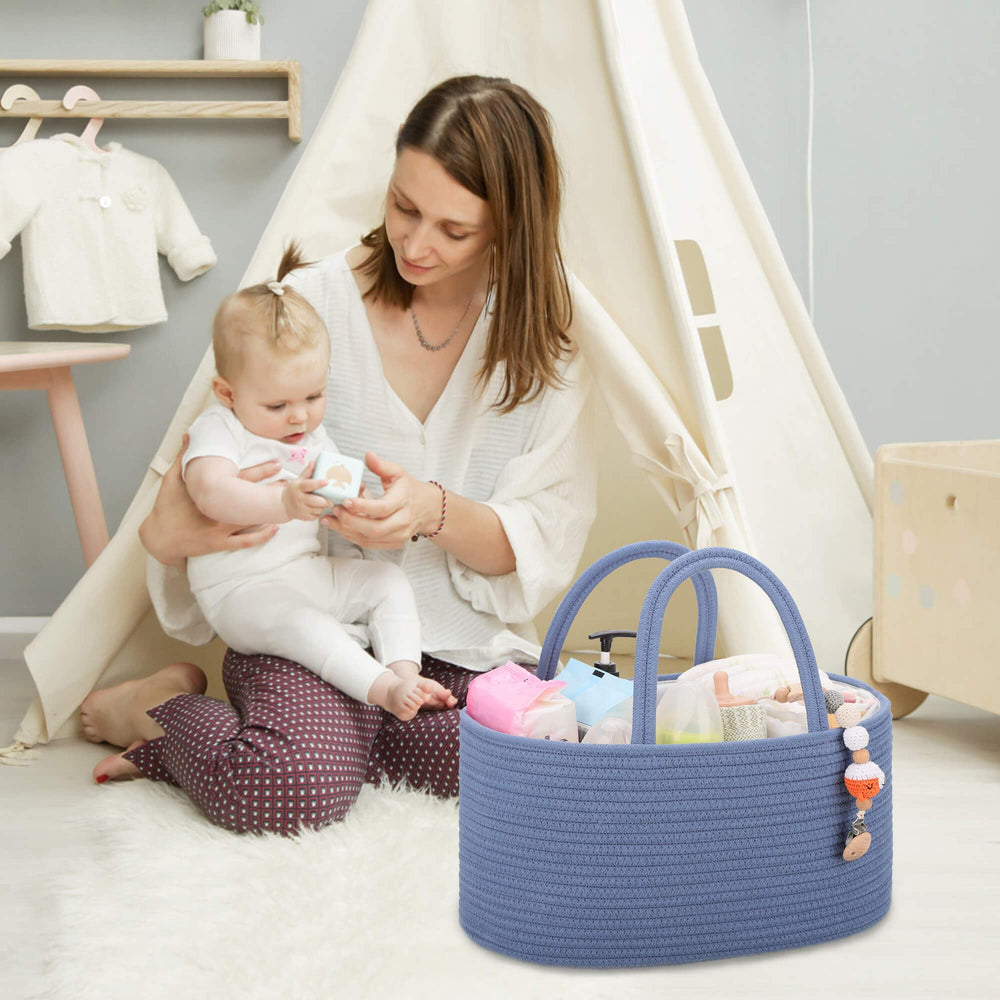 COMSE cotton rope basket in nursery setting blends with decor.