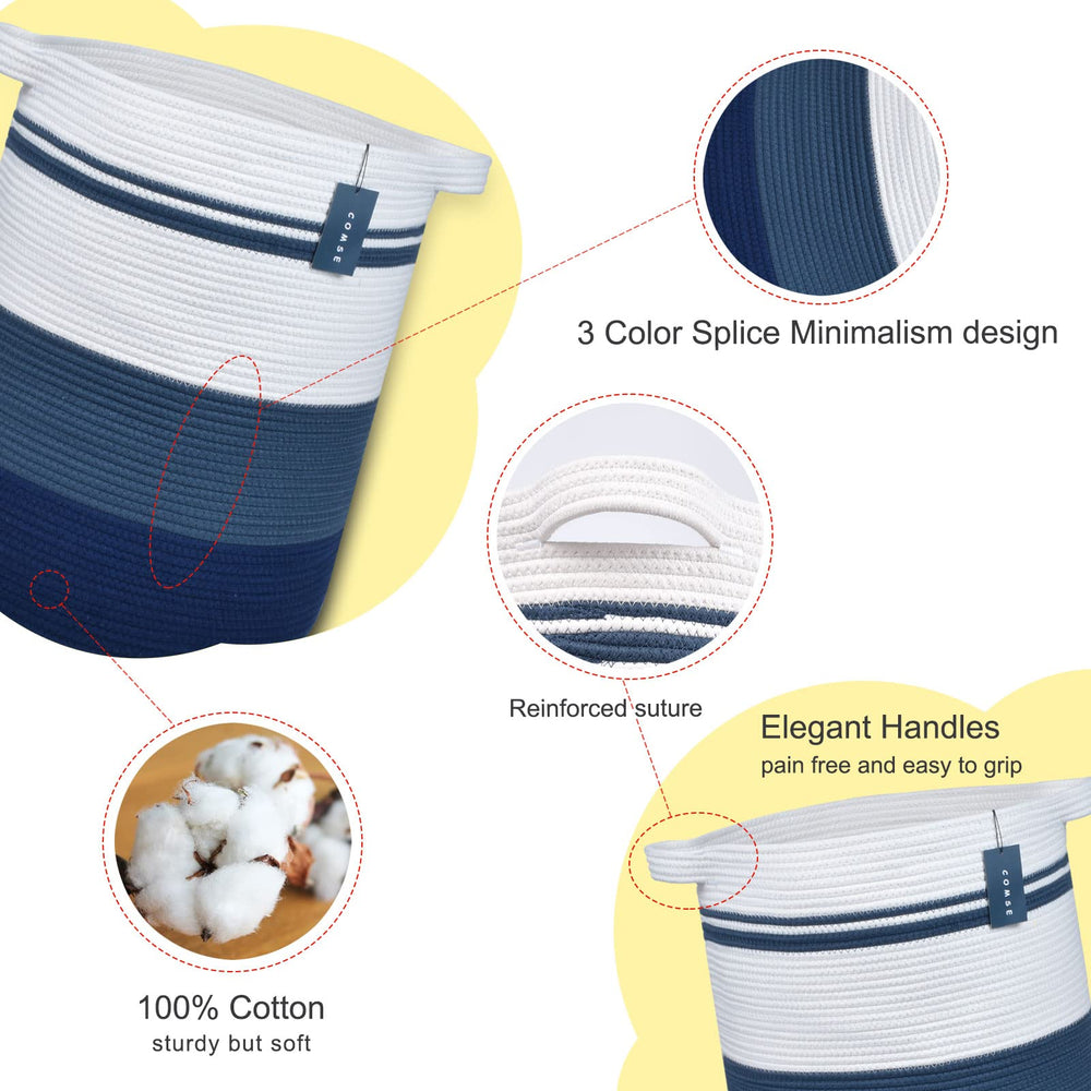 COMSE large storage basket with durable handles ready for blankets.