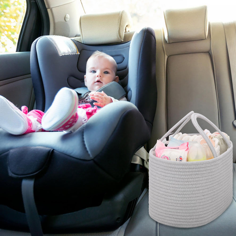 COMSE diaper caddy on changing table keeps diapers and wipes within reach