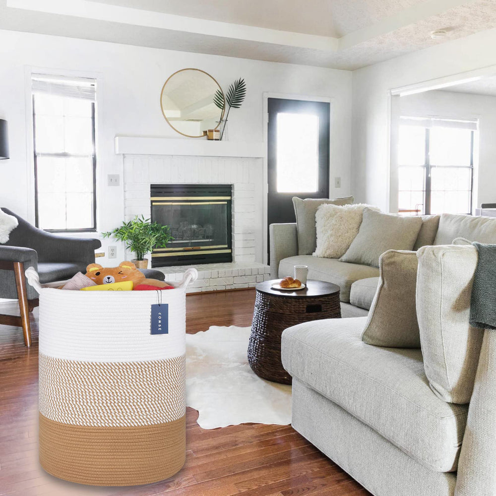 COMSE Extra Large Blanket Basket blankets and pillows neatly housed in a roomy bin