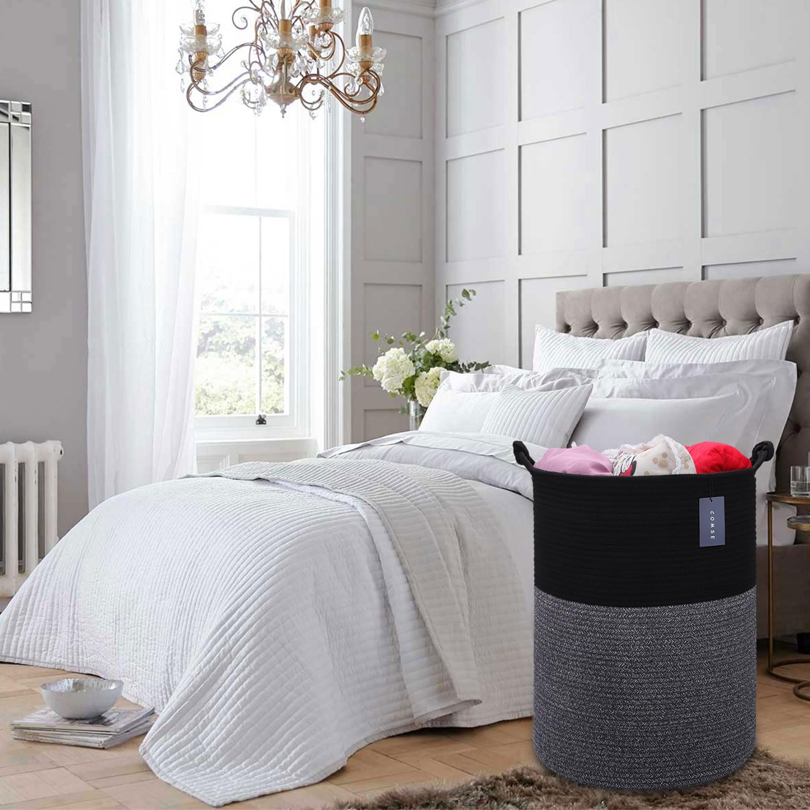 COMSE extra large blanket basket durable-handles shown for easy moving.