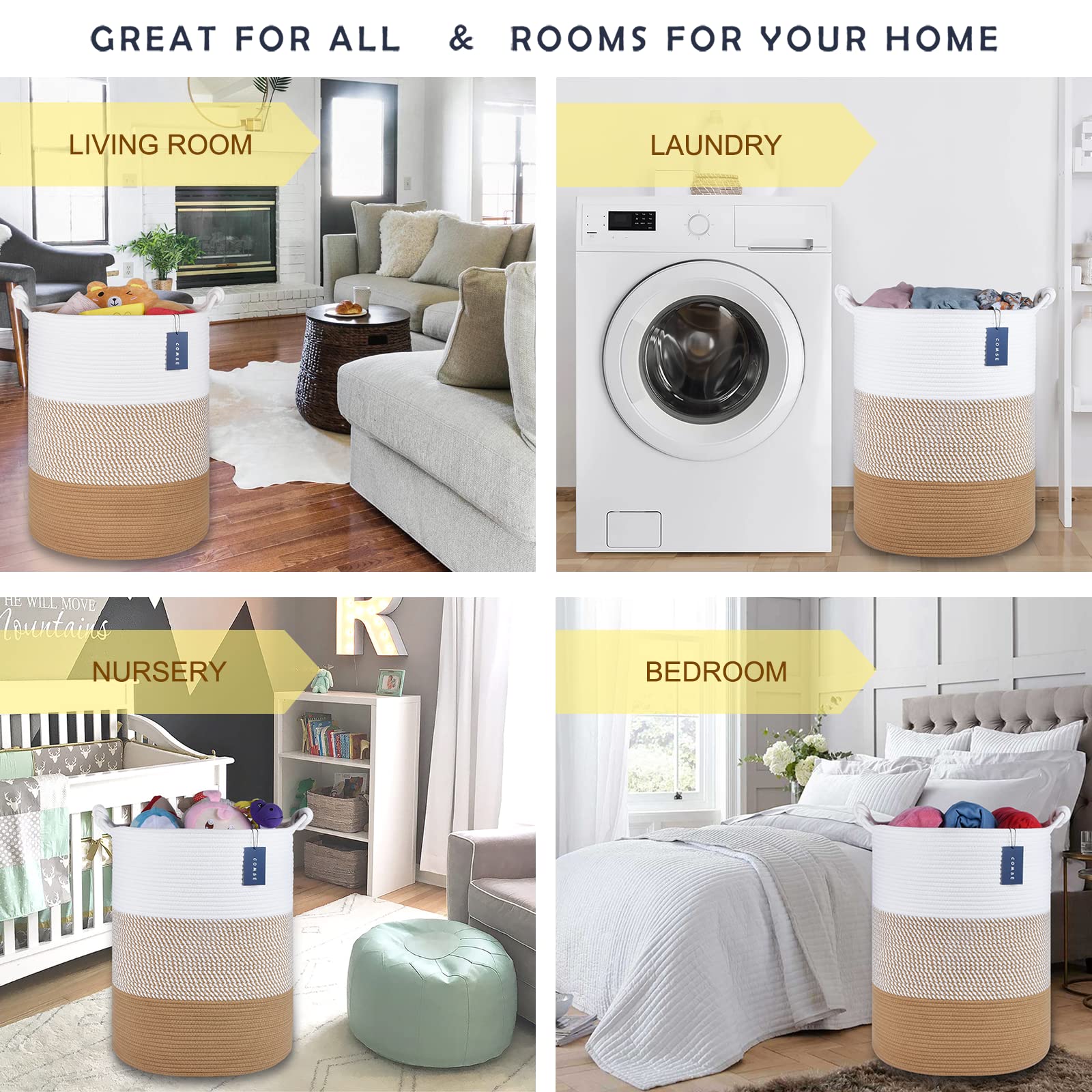 COMSE Extra Large Blanket Basket stand-up display shows tall, stable design for easy access