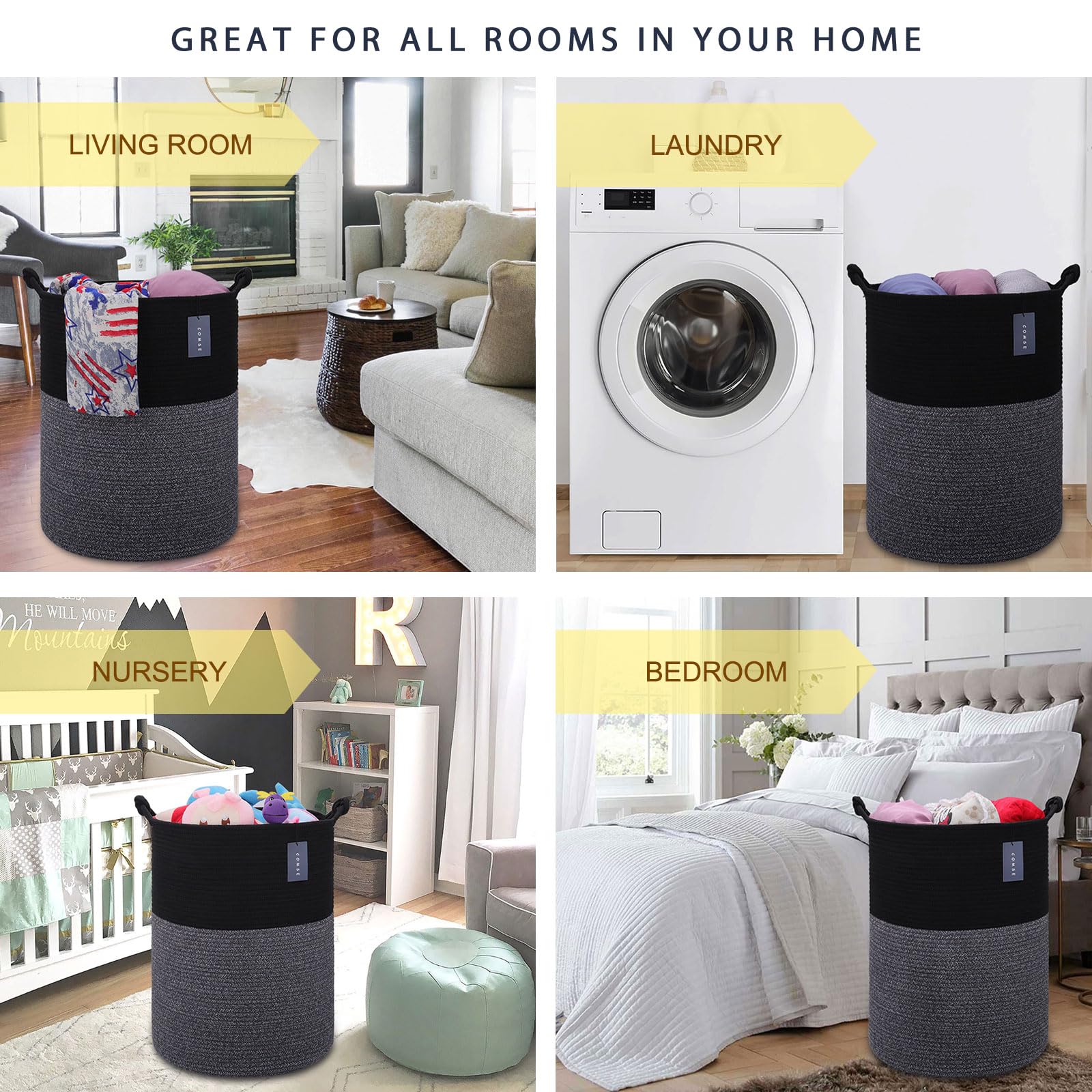 COMSE extra large blanket basket tall profile demonstrates ample capacity for blankets.