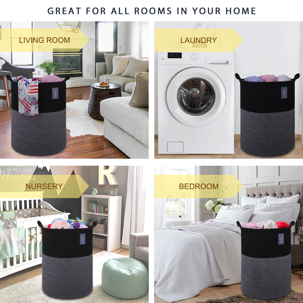 COMSE extra large blanket basket tall profile demonstrates ample capacity for blankets.