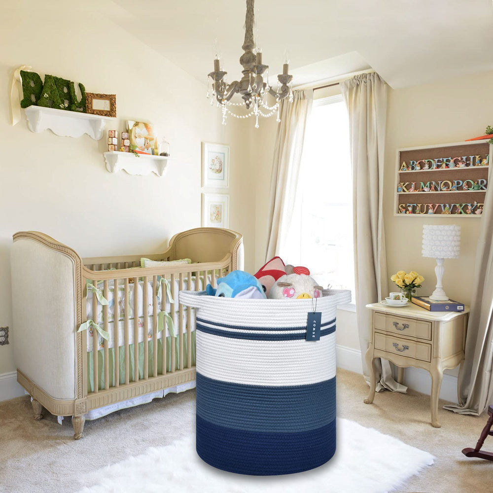 COMSE extra large basket holding pillows and towels after laundry.