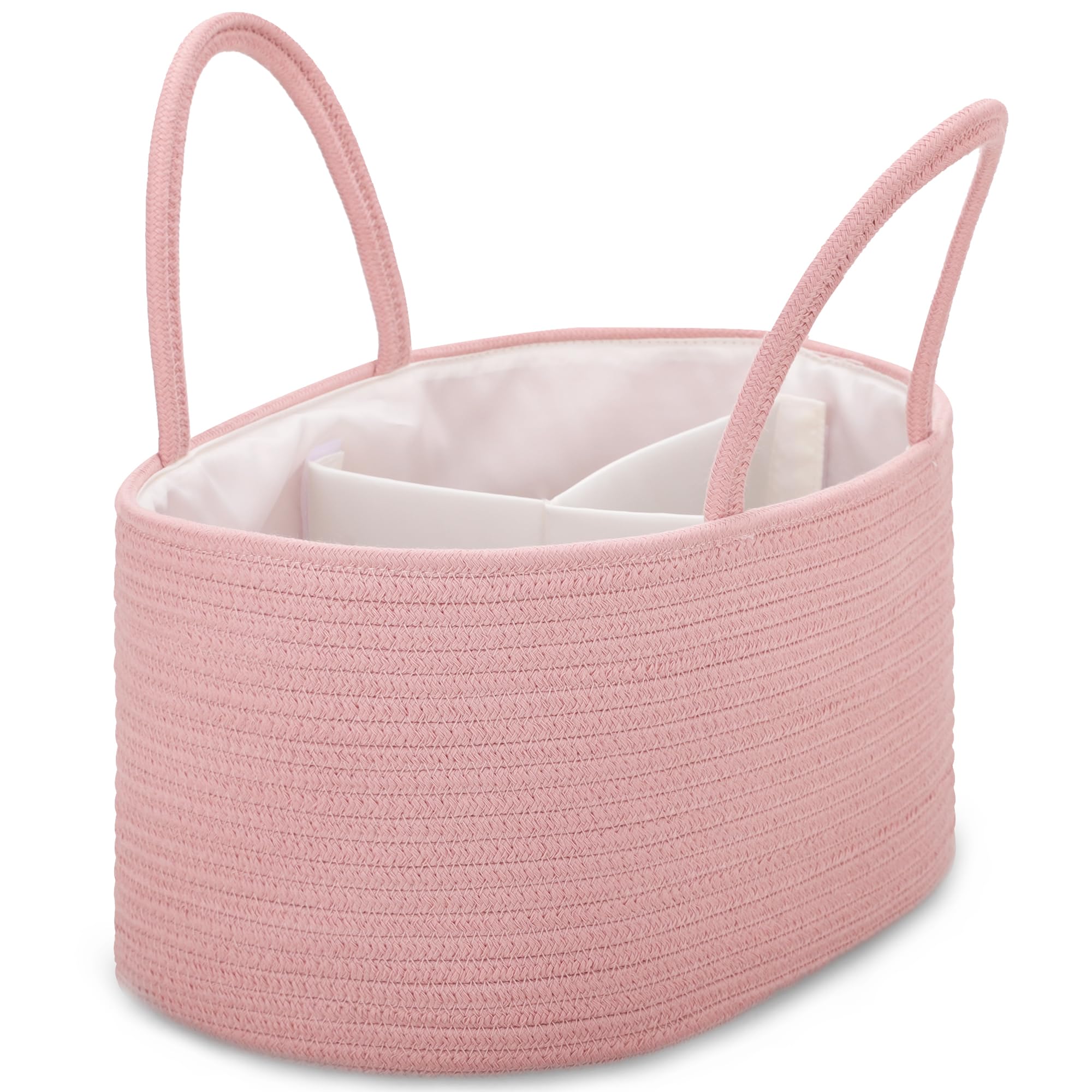 COMSE large diaper caddy organizer in dusty pink offering ample storage for baby essentials.