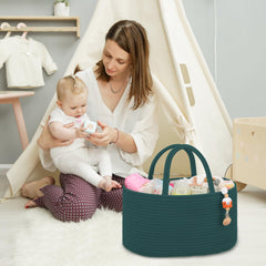 COMSE nursery basket on changing table doubles as toy and bath storage.