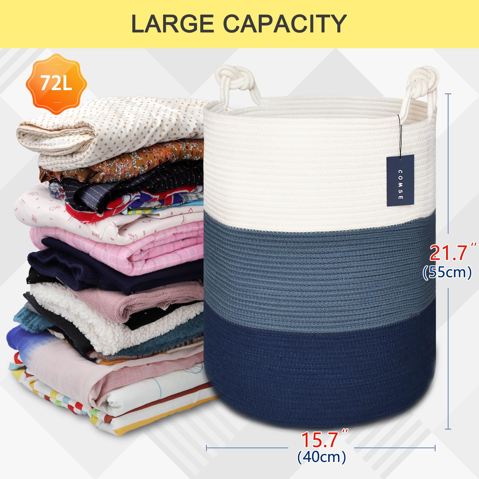 COMSE nursery hamper closeup cotton rope showcases chemical-free kid-safe material.