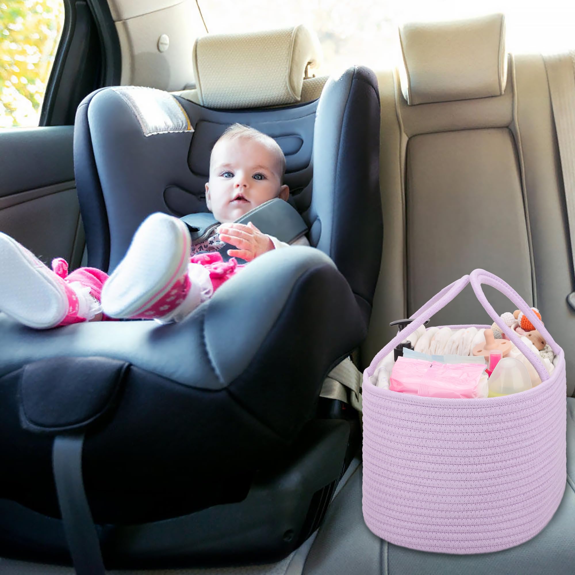 COMSE Nursery multicompartment basket keeps diapers, wipes, creams organized.