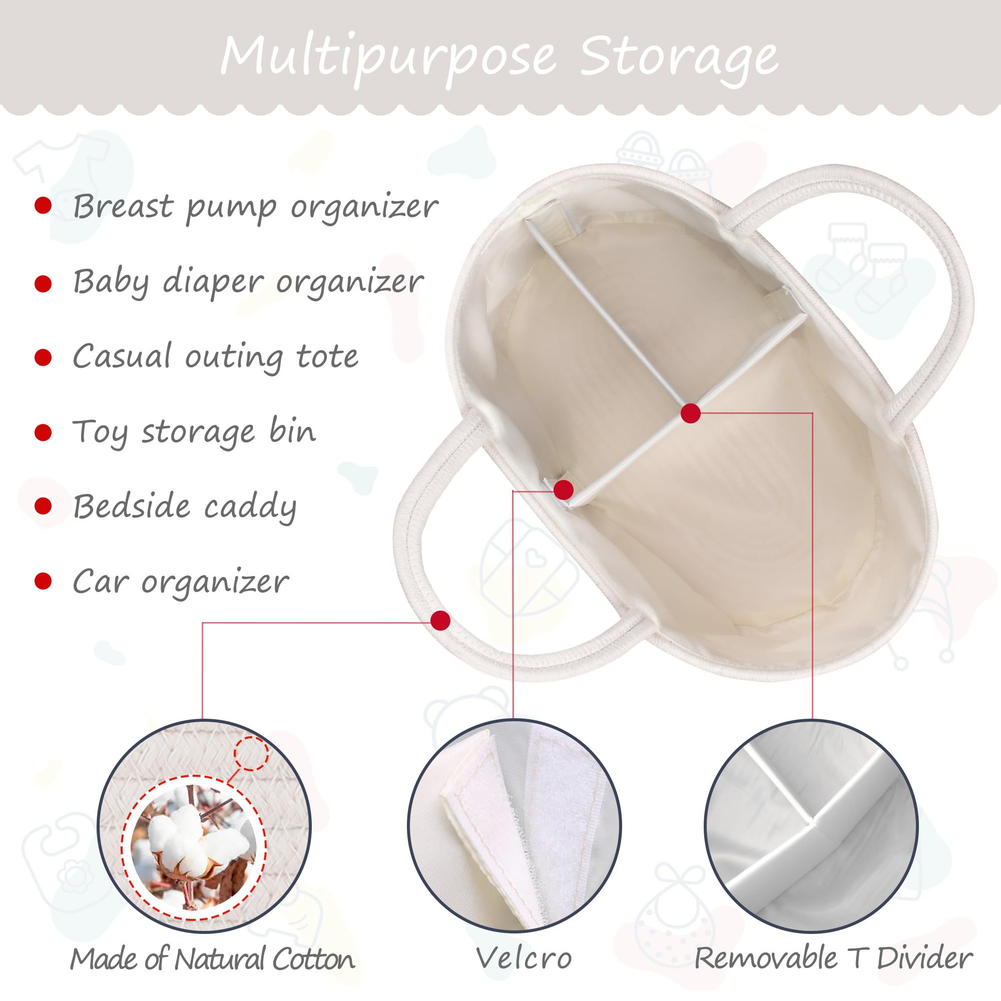COMSE portable tote for diaper storage fits dresser tops, cribs, and car trunks.
