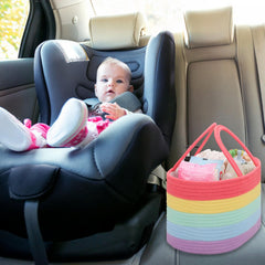 COMSE Rainbow diaper caddy in car setup for portable baby organization